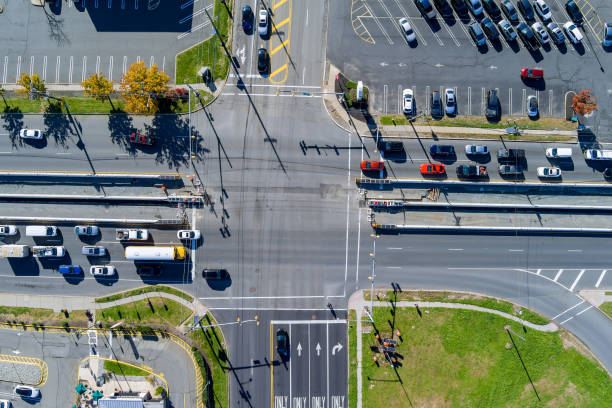 istock An aerial view of a road intersection during rush hour during urban transportation 1802468343