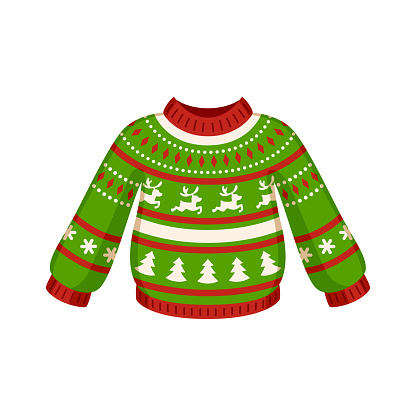 Christmas sweater. Flat cartoon style. Isolated vector illustration on white background.