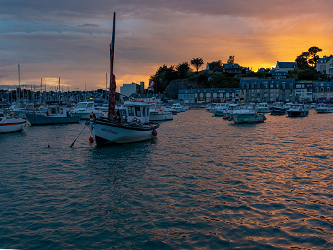 The harbour of Bicnic, Brittany with sailboats, taken at sunset in summer with no people