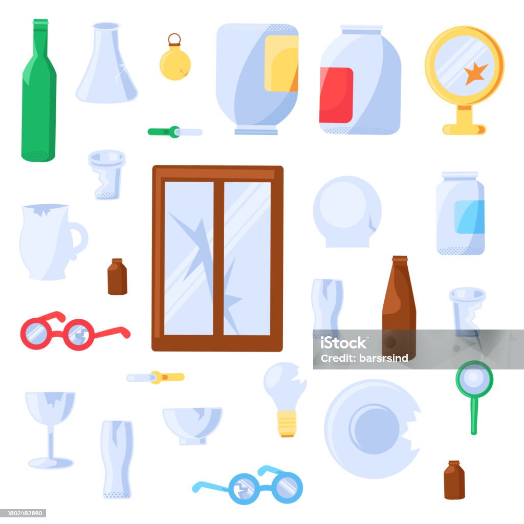 Broken Old Unwanted Glass Objects Collection Stock Illustration ...