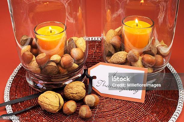 Beautiful Happy Thanksgiving Table Setting Centerpiece Stock Photo - Download Image Now