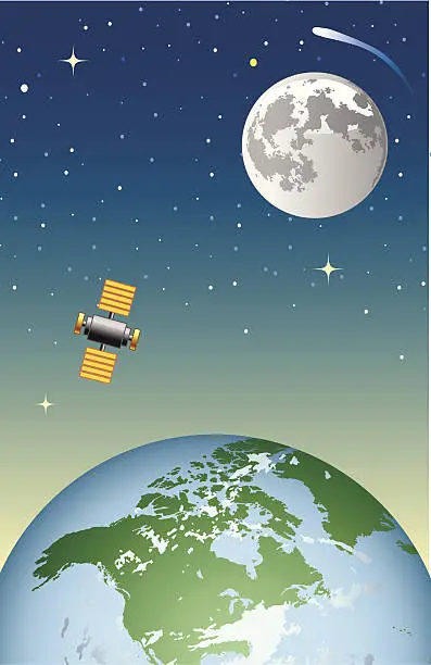 Vector illustration of Earth and moon in space