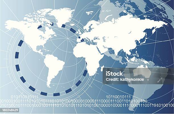 Mappa Mondo Bianco Con Flusso Di Dati - Immagini vettoriali stock e altre immagini di Tecnologia - Tecnologia, Carta geografica, Vettoriale