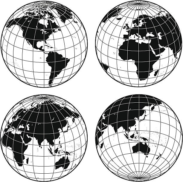 gitternetzlinien globes - drahtrahmenmodell stock-grafiken, -clipart, -cartoons und -symbole