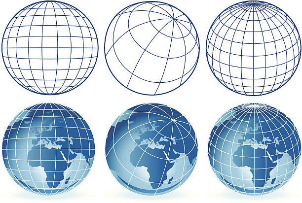 illustrations, cliparts, dessins animés et icônes de modélisation 3d différents globes europe et en afrique - sphere digitally generated image planet globe