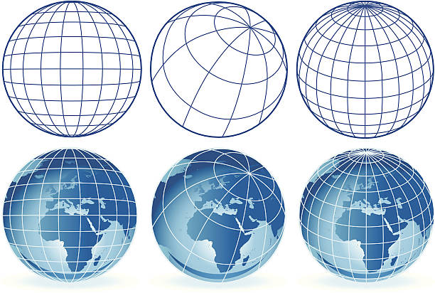 различные wireframe глобусы европа и африка - сфера иллюстрации stock illustrations
