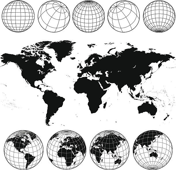 ilustraciones, imágenes clip art, dibujos animados e iconos de stock de mapa del mundo y globos - intrincado