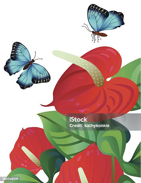 Ilustración de Anturio Y Mariposas Morpho y más Vectores Libres de Derechos de Anturio - Anturio, Clima tropical, Color - Tipo de imagen