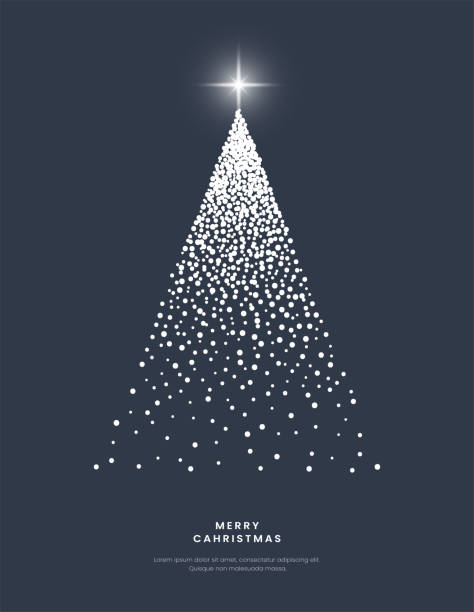 Merry Christmas, Happy New Year. White snow christmas tree greeting card, cover, banner, poster background. Copy space. Modern xmas holiday celebration concept. Trendy style vector flat illustration. Vector design illustrations. christmas tree stock illustrations