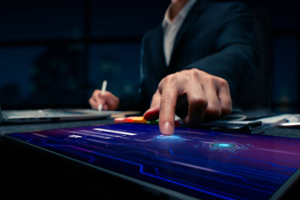 istock Cyber security password login online concept Hands a bussiness man typing and entering username and password of social media, log in with tablet to an online bank account, data protection from hacker 1802485531