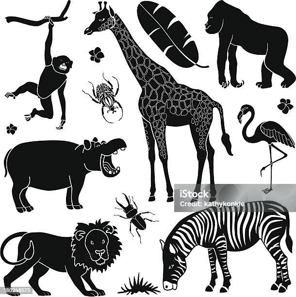 Black And White Pop Art Of African Animals Stock Illustration - Download Image Now - Ape, Monkey, Hanging