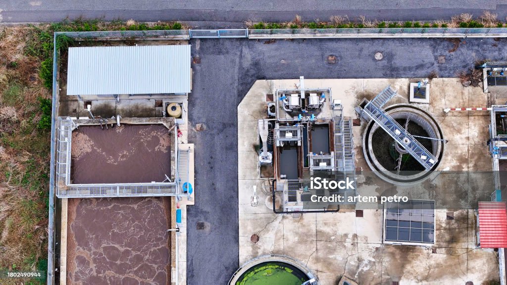 Sludge Structure Aerial Drone View Process Cleaning Dirty Sewage Water By Active Sludge ...