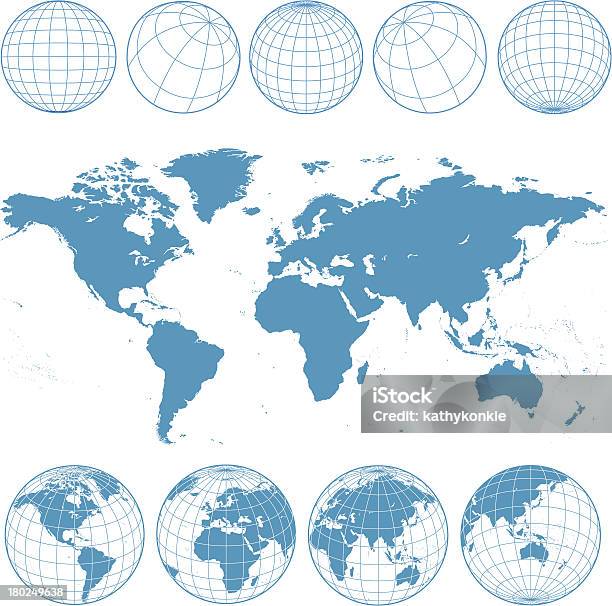 블루 세계지도 및 Wireframe 지구본 지구본에 대한 스톡 벡터 아트 및 기타 이미지 - 지구본, 행성, 세계지도