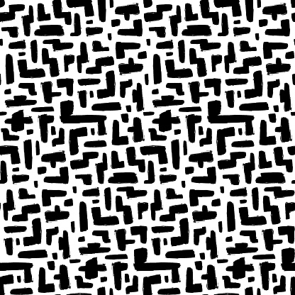 Grunge Spotty Labyrinth seamless pattern with hand drawn maze. Ornament for printing on fabric, cover and packaging. Simple black and white vector ornament isolated on white background
