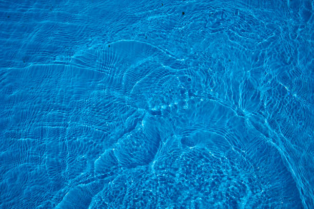 Reflecting water wave abstract surface on a sunny day and natural swirl texture, summer background. Water surface in vibrant blue. Abstract of water in swimming pool.
