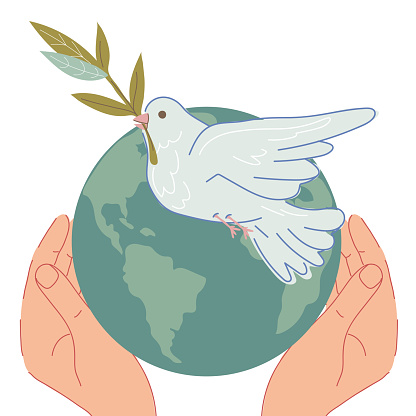 Peace symbol or emblem for World peace day, vector illustration isolated on white background. Symbolism of the dove as a sign of peace and no war concept, goodwill idea.