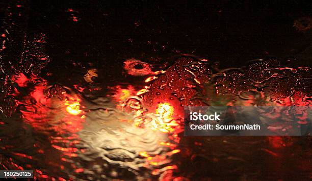 Driving In Storm And Rain Abstract Background Stock Photo - Download Image Now - Abstract, Red, Wet