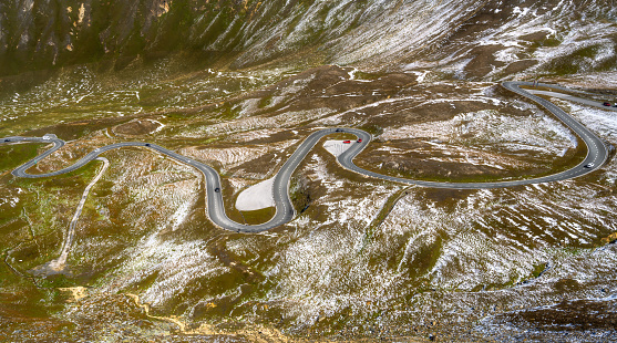 Aerial view of the Grossglockner high alpine road mounain pass