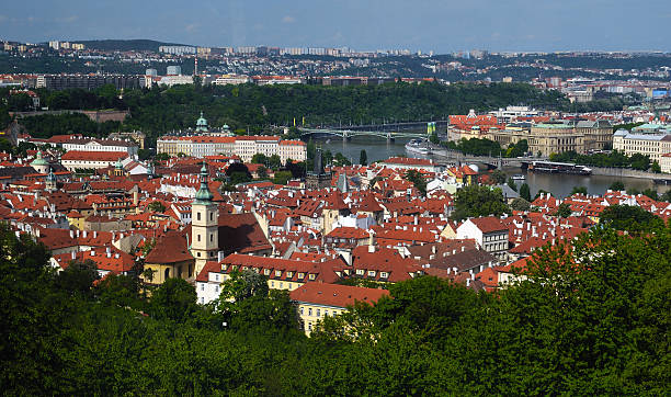 View of Prague city from Petrin tower stock photo