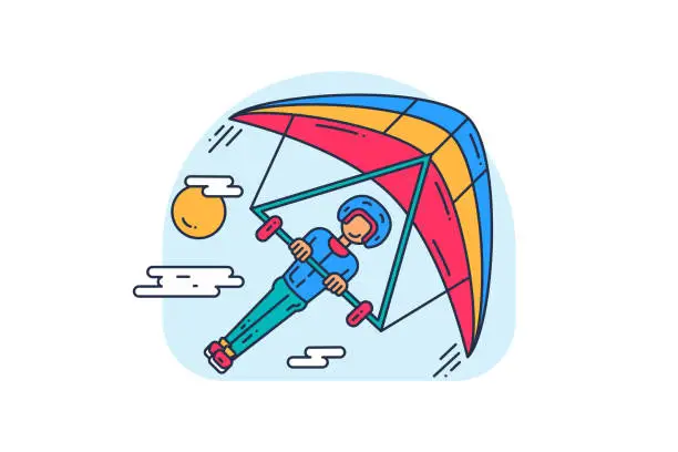 Vector illustration of Extreme Athlete Paragliding Flat Stroked Concept