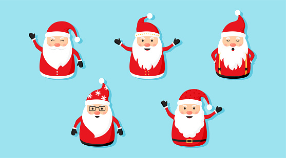 Santa Claus vector icon, Christmas cartoon characters on blue background, winter holiday set. Xmas cute illustration
