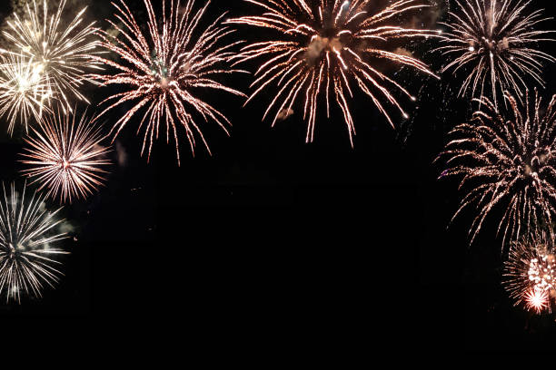 istock Black blank for festive design with real fireworks, copy space 1802535251