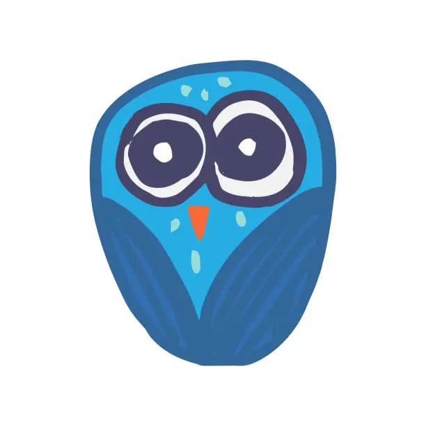 Vector illustration of Blue Forest Hand Drawn Owl Bird
