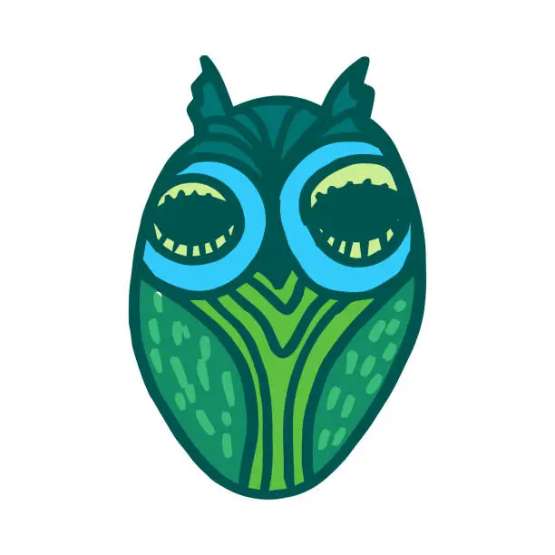 Vector illustration of Green Forest Hand Drawn Owl Bird