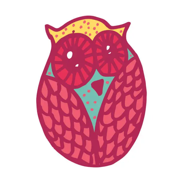 Vector illustration of Red Forest Hand Drawn Owl Bird