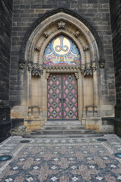 Entrance door of St. Peter and Paul church on Vysehrad stock photo