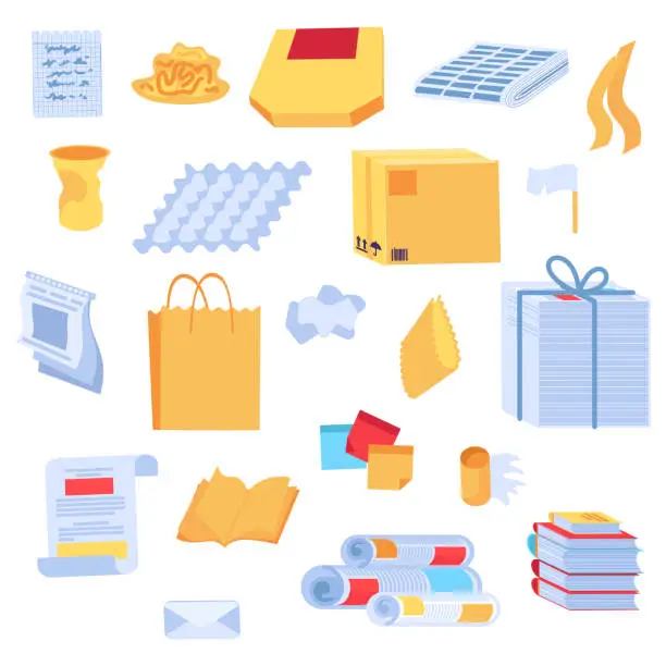 Vector illustration of Old Unwanted Paper Objects Collection