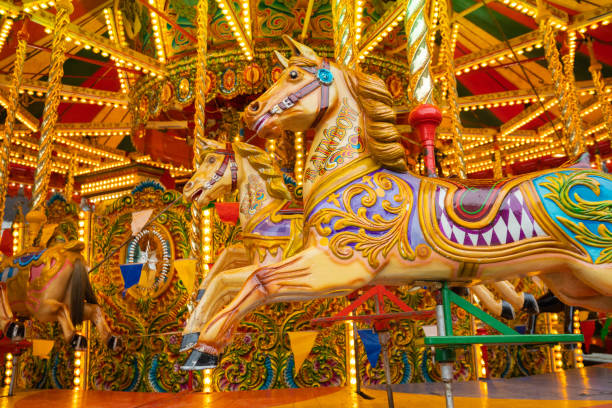 istock Vintage carousel. Carousel horses. Merry-Go-Round. Galloping horses. 1802593536