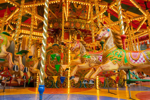 istock Vintage carousel. Carousel horses. Merry-Go-Round. Galloping horses. 1802593546