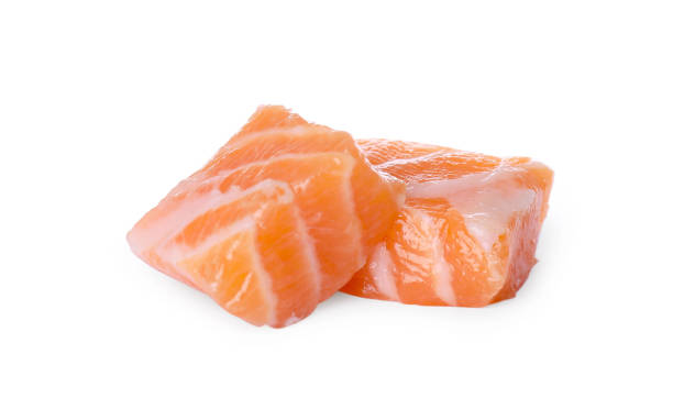 istock Pieces of fresh raw salmon on white background 1802639946
