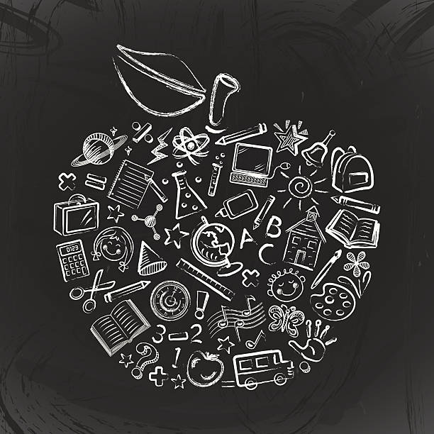 учитель's яблоко - back to school blackboard education apple stock illustrations