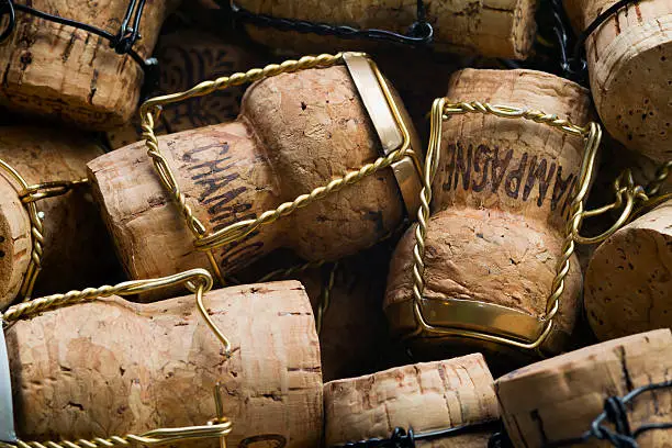 Close-up of group of high-quality Champagne corks