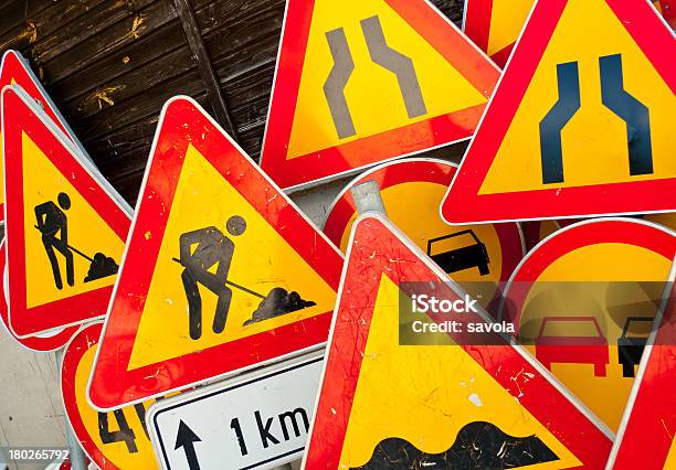 Roadwork Signs Stock Photo - Download Image Now - Computer Graphic, Construction Industry, Dirt Road