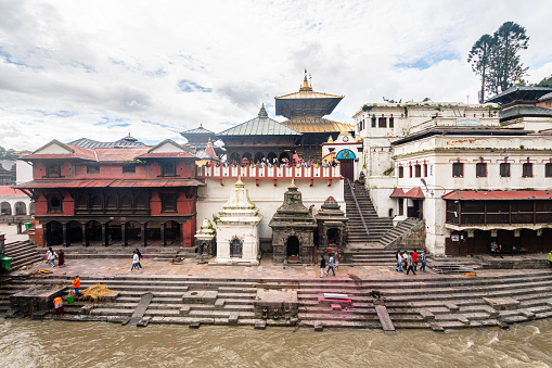 kathmandu, nepal. 25th august, 2023: Pashupati is a hindi temple and place of cremations at river bank