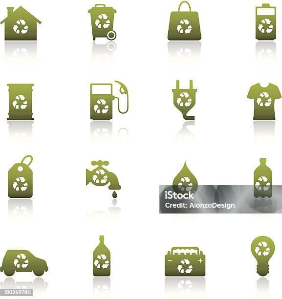 Green Recycling Icon Set Stock Illustration - Download Image Now - Environmental Conservation, Fuel Pump, Green Color