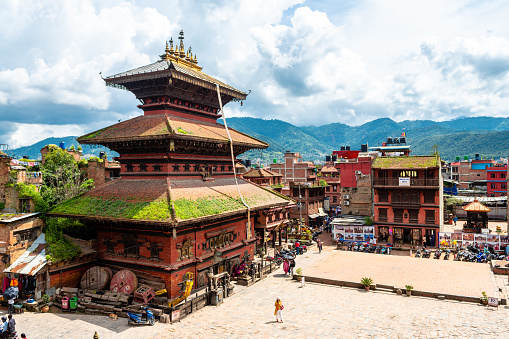 kathmandu, nepal. august 26th, 2023:  panoramic view of durbar square in bhaktapur