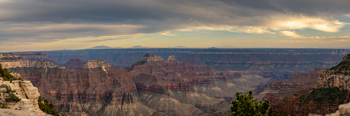 Evening Panorama Of The Canyon From Bright Angel Point on the North Rim of the Grand Canyon