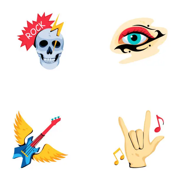 Vector illustration of Set of Rock Music Party Flat Icons
