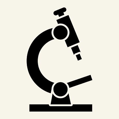 Microscope solid icon. Scientific microscope glyph style pictogram on white background. Pharmacy and science research tool mobile concept web design. Vector graphics.