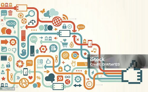 Ilustración de Diseño De Medios Sociales Como Lineal y más Vectores Libres de Derechos de Evento social - Evento social, Azul, Botón Me gusta