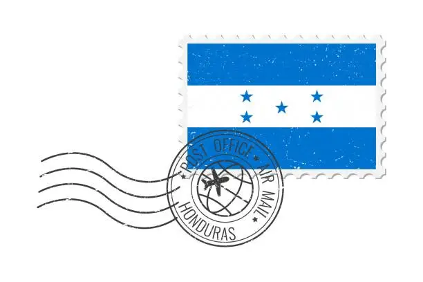 Vector illustration of Honduras grunge postage stamp. Vintage postcard vector illustration with Honduran national flag isolated on white background. Retro style.