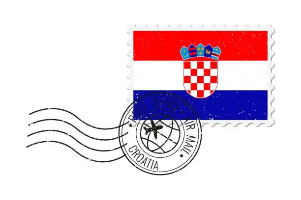 Vector illustration of Croatia grunge postage stamp. Vintage postcard vector illustration with Croatian national flag isolated on white background. Retro style.