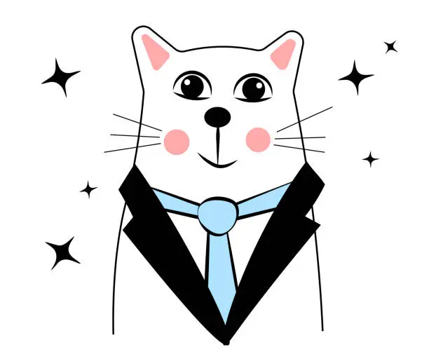 Vector illustration of Cat in a business suit on a white background