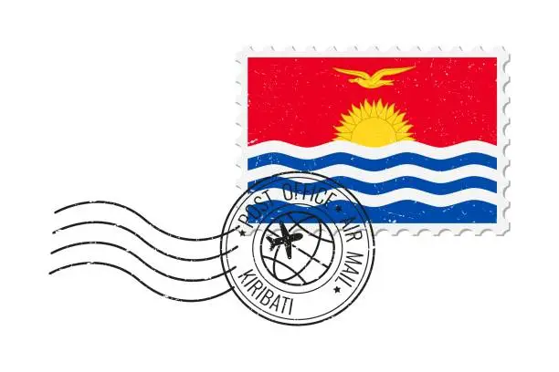 Vector illustration of Kiribati grunge postage stamp. Vintage postcard vector illustration with Kiribati national flag isolated on white background. Retro style.