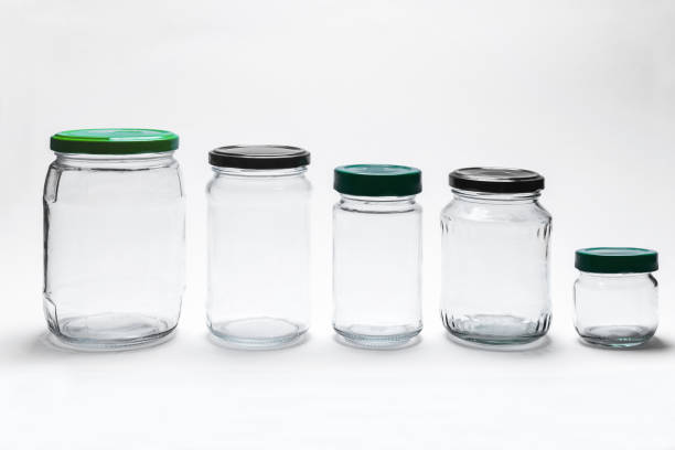 istock Collection set of empty transparent glass jars. 1802761014