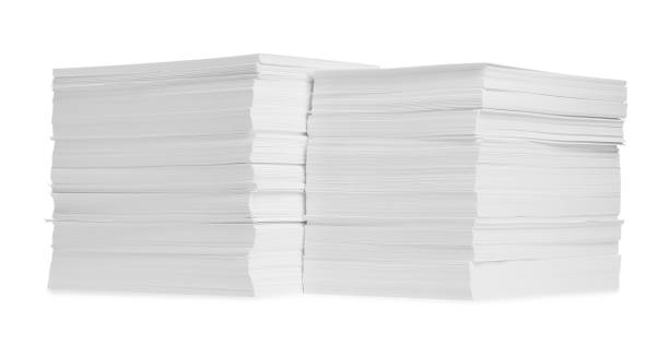 istock Stacks of paper sheets on white background 1802769153